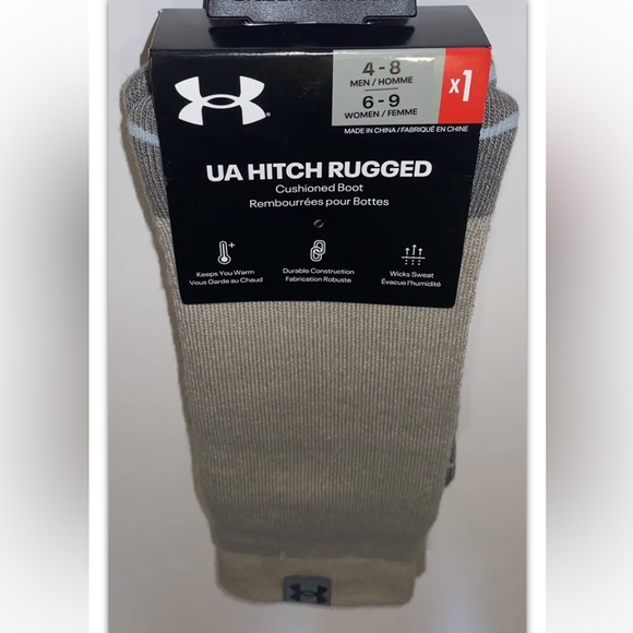 UA Under Armour Hitch Rugged Boot Crew Socks 1 Pair Men 4-8 Wmn 6-9 Brown w Logo - Picture 12 of 12